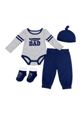 Baby Essentials Baby Boys 'Handsome Like Dad' Bodysuit and Pants Set with Socks and Cap