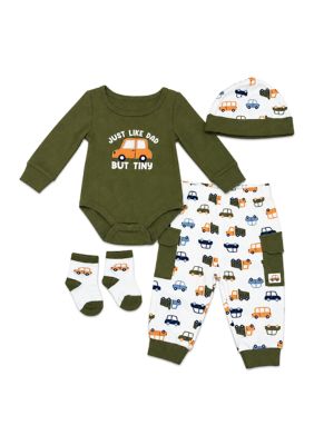 Baby Essentials Baby Boys 'Just Like Dad' Bodysuit and Pants Set with Hat and Socks, 9 Months