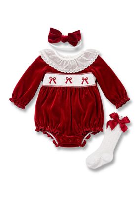 Baby Essentials Kids Baby Velvet Bow Bubble Set, Red, 9 Months