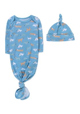 Baby Boys Dog Printed Sleep Gown and Cap