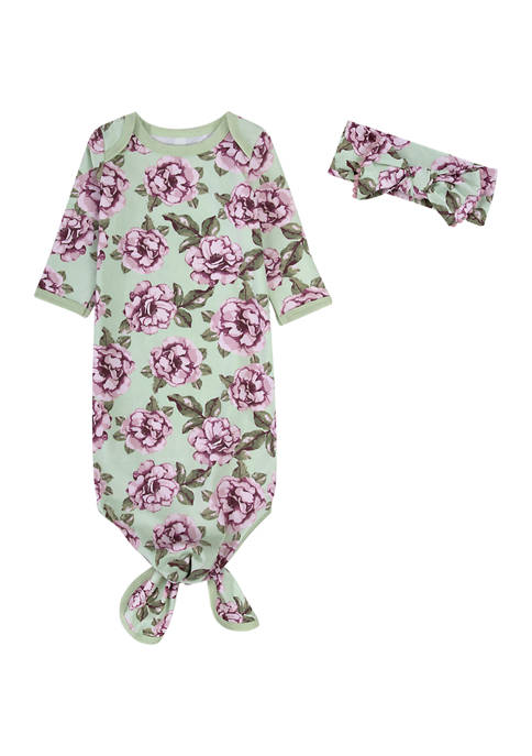 Baby Essentials Baby Girls Green Floral Gown Set
