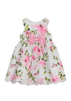 Rare Editions Baby Girls Printed Shantung Dress with Scallop Hem | belk