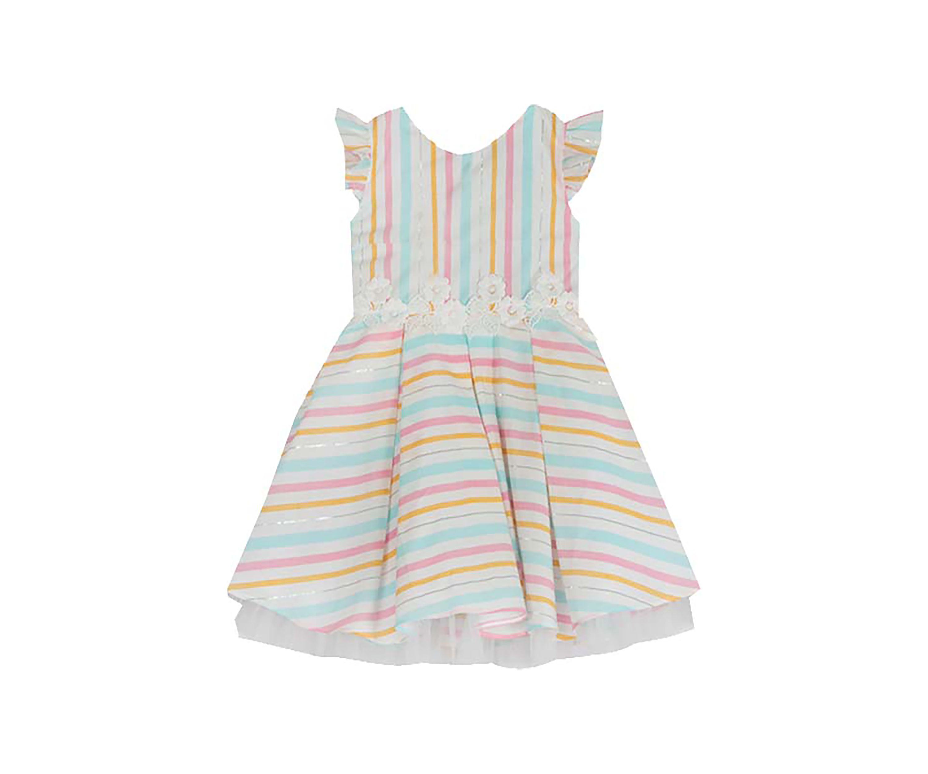 Toddler Girls Multi Stripe Linen Flutter Sleeve Dress