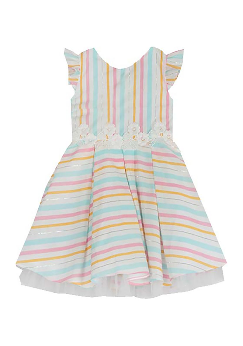 Toddler Girls Multi Stripe Linen Flutter Sleeve Dress