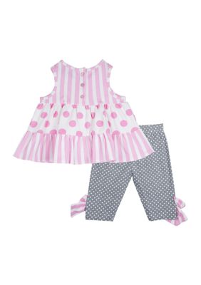 Real Love, Matching Sets, Baby Girl Denim Dress And Leggings 8 Months  Blue White Flowers Dots Butterflies