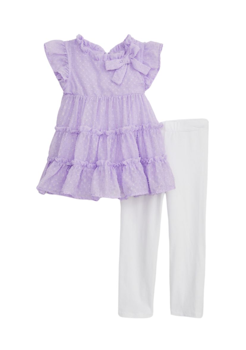 Toddler Girls Ruffle Clipdot Top and Leggings Set