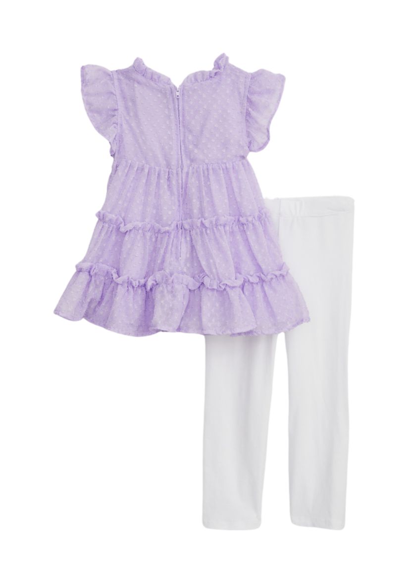 Toddler Girls Ruffle Clipdot Top and Leggings Set