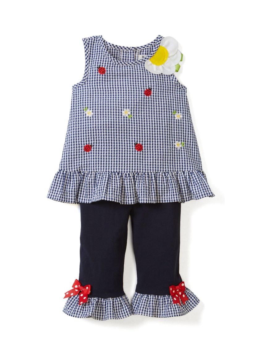 Toddler Girls Seersucker Ladybug Capri Set