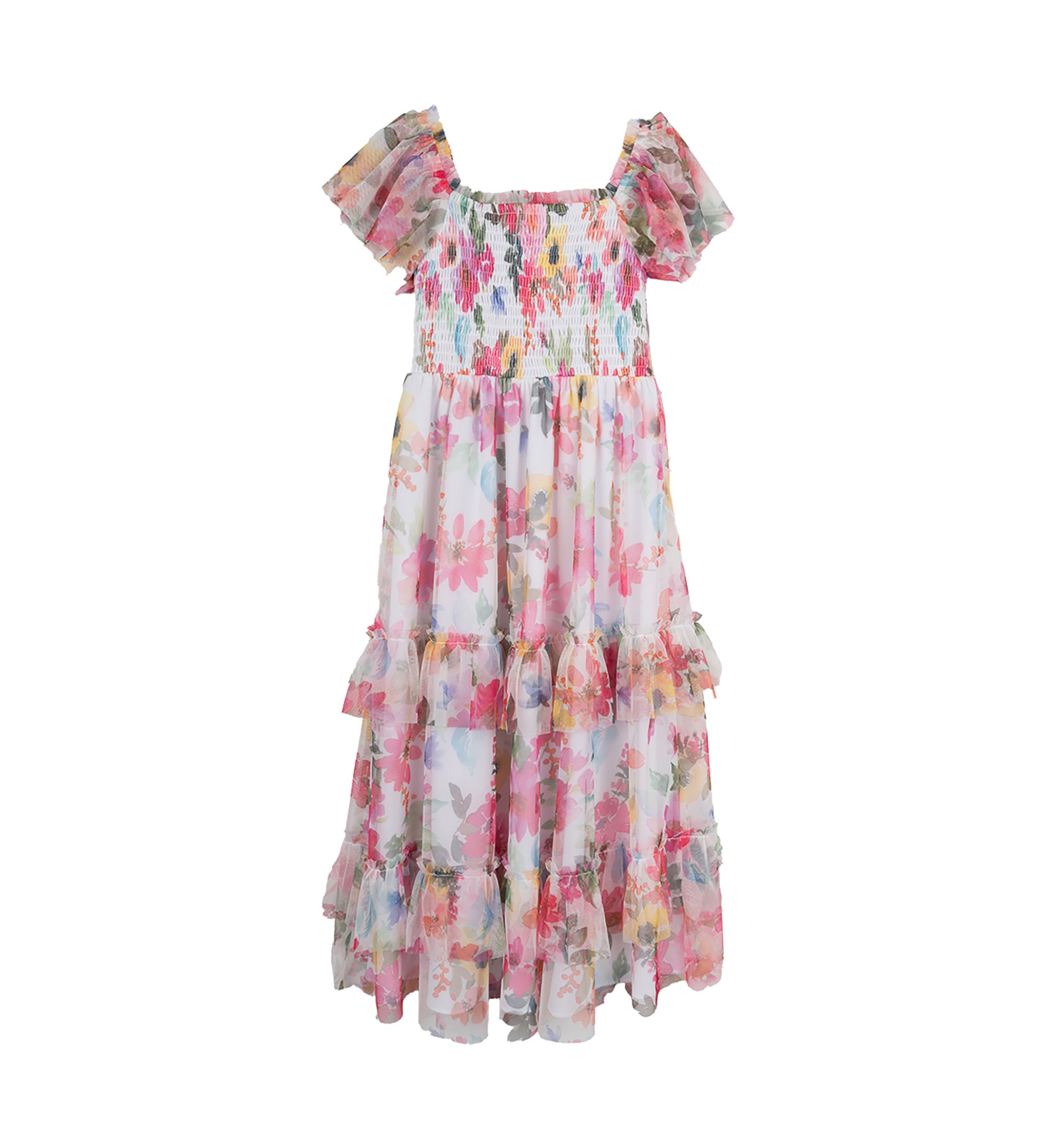 Toddler Girls Floral Mesh Smocked Bodice Dress