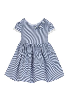 Rare Editions Toddler Girls Navy White Seersucker Dress | belk