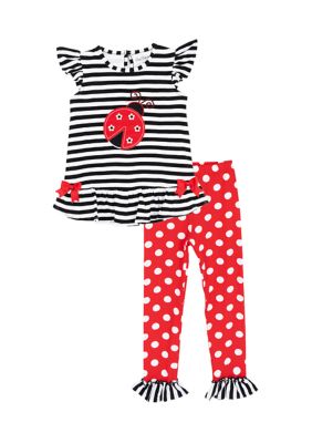 Rare Editions Toddler Girls Ladybug Legging Set, Red, 2T