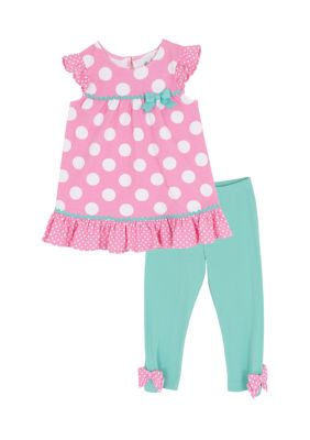 Rare Editions Toddler Girls Dot Legging Set, Pink, 2T