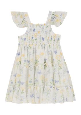 Rare Editions Toddler Girls Butterfly Floral Mesh Dress, White, 4T