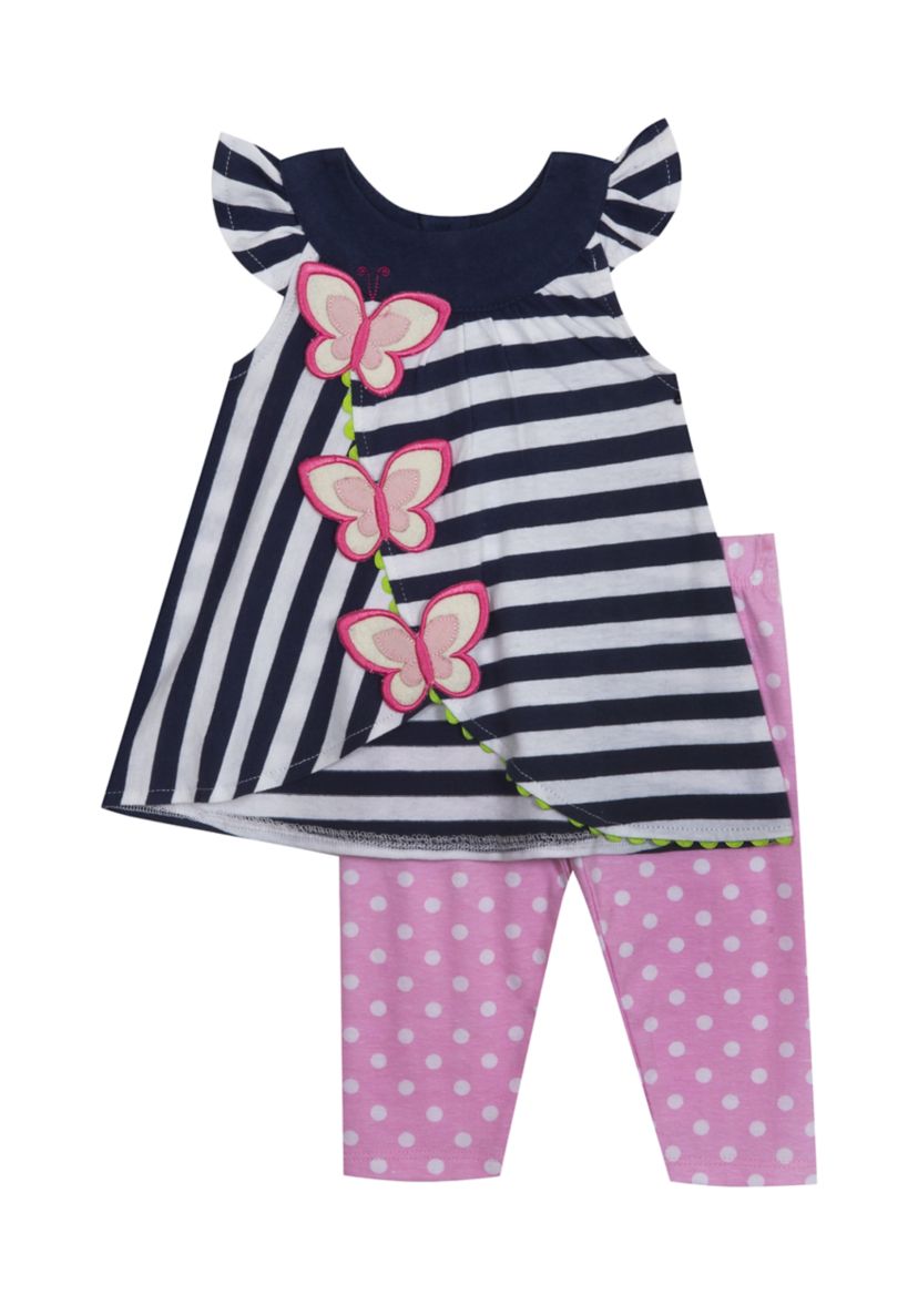 Toddler Girls Striped Butterfly Tunic and Leggings Set
