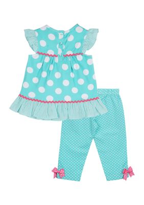 Rare Editions Baby Girls Ruffle Polka Dot Printed Top and Leggings