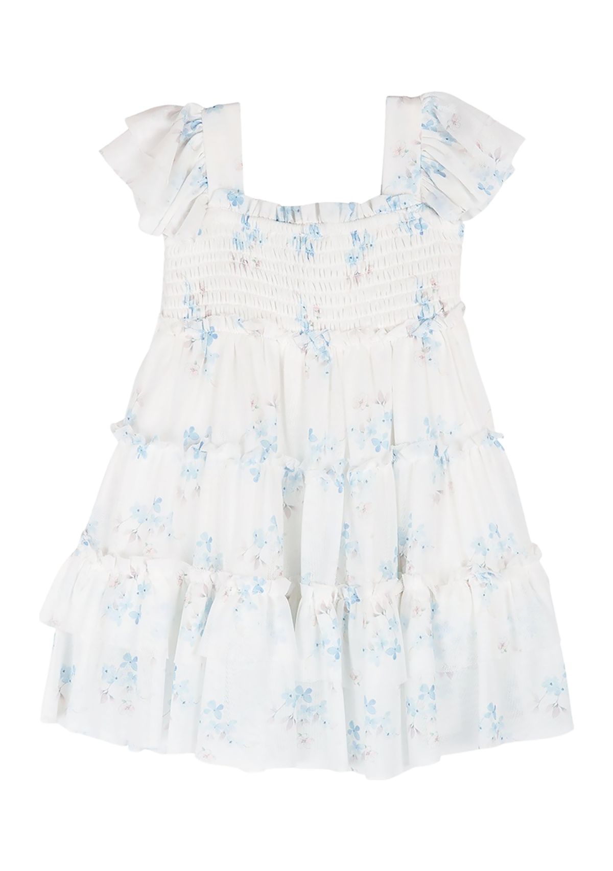 Baby Girls Blue Floral Power Mesh Tiered Dress
