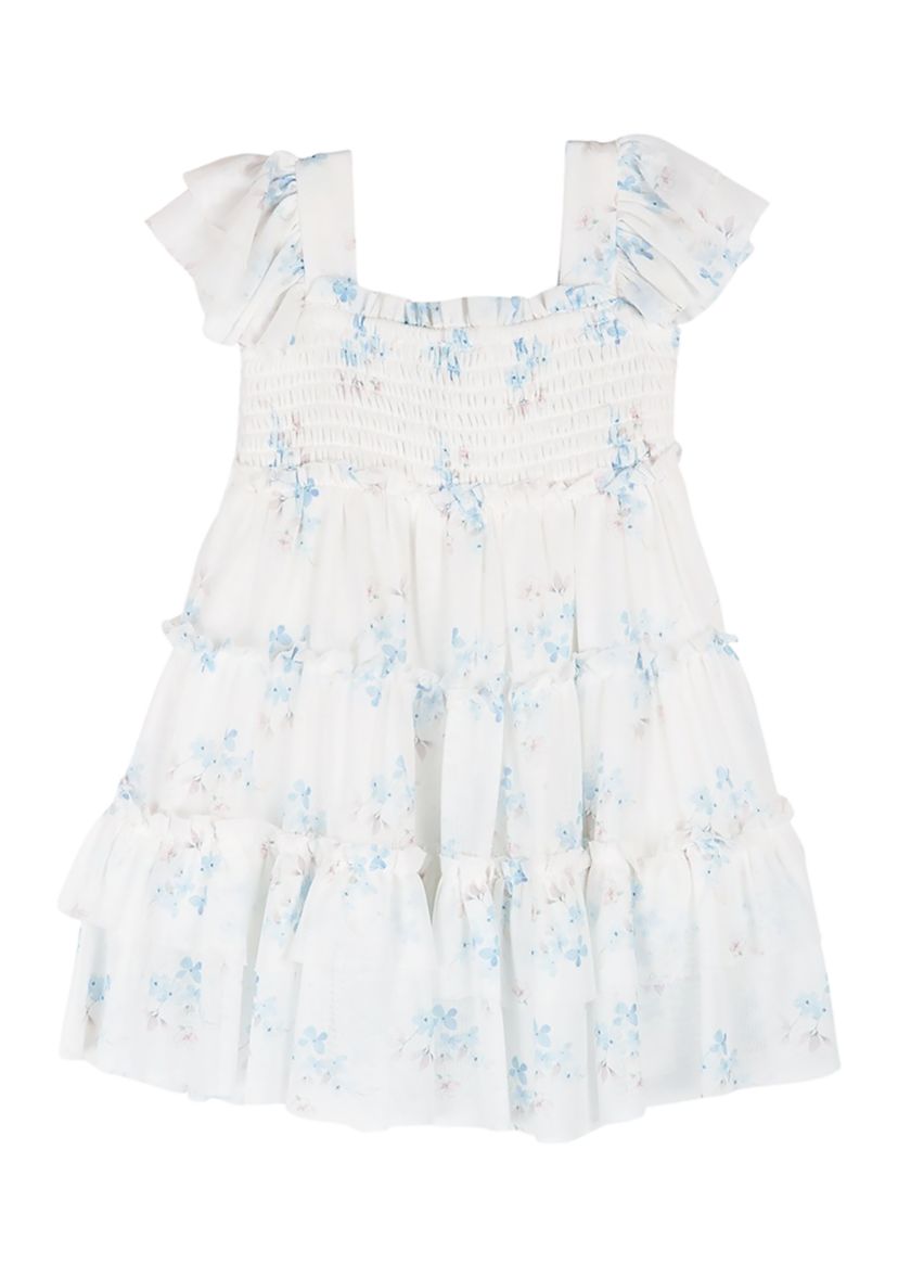 Baby Girls Blue Floral Power Mesh Tiered Dress