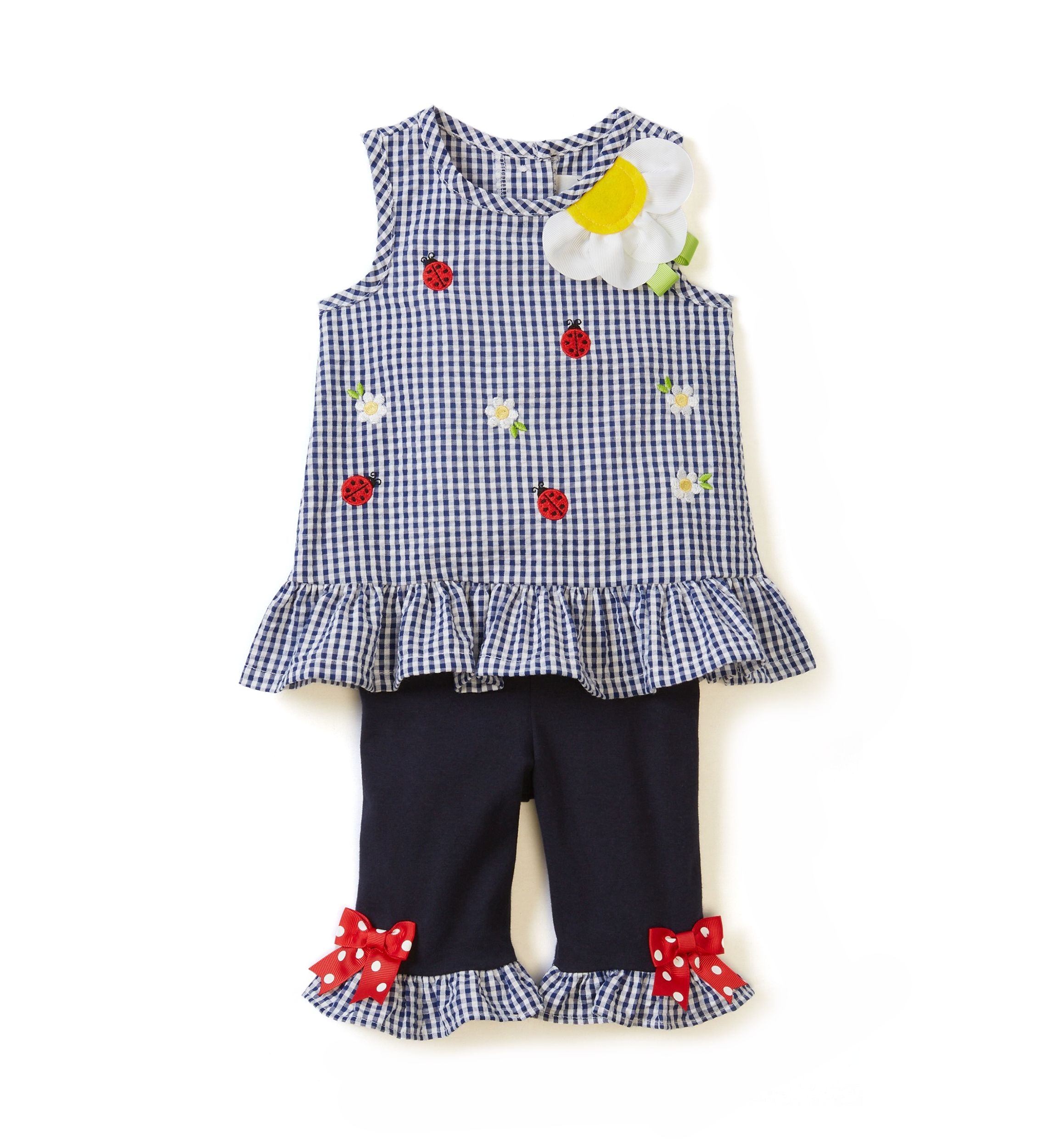 Baby Girls Seersucker Ladybug Embroidered Top and Leggings Set