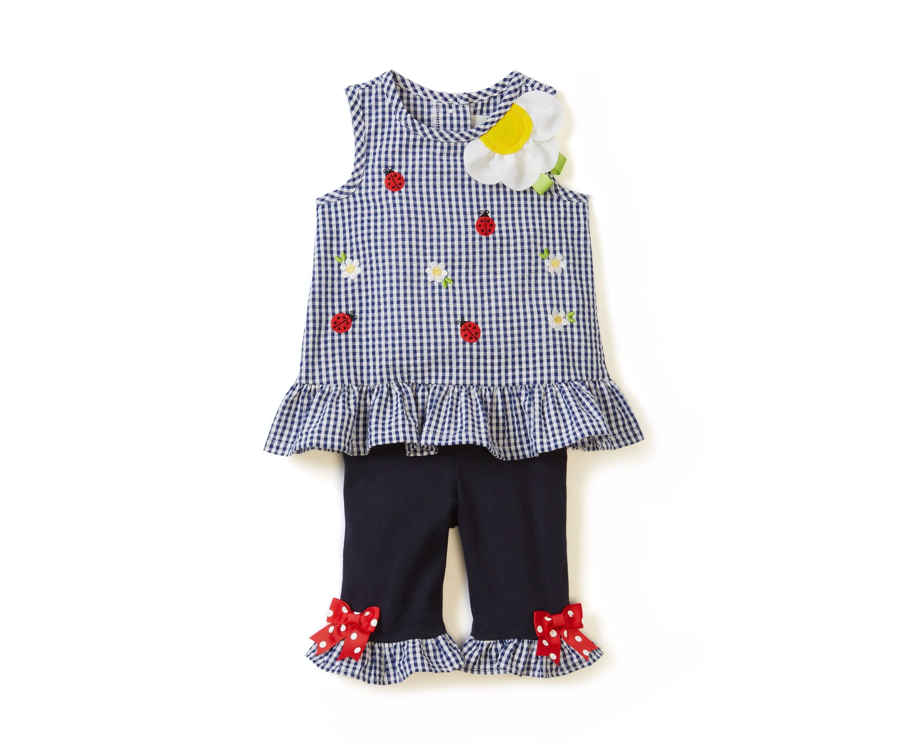 Baby Girls Seersucker Ladybug Embroidered Top and Leggings Set