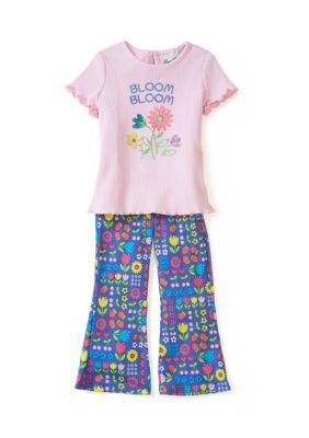 Rare Editions Baby Girls Bloom Graphic Top and Printed Pants Set