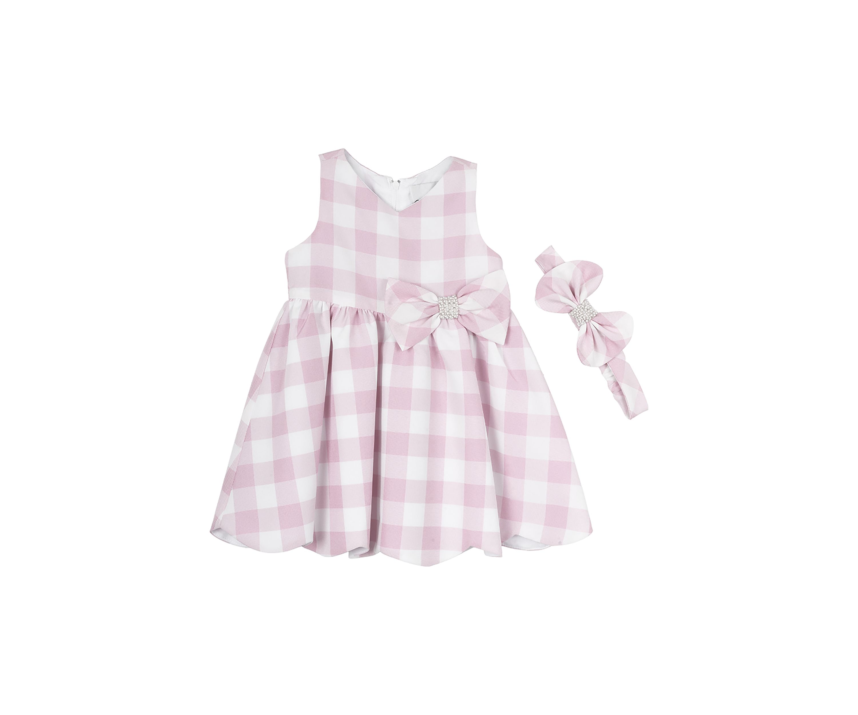Baby Girls Pink Check Dress with Headband