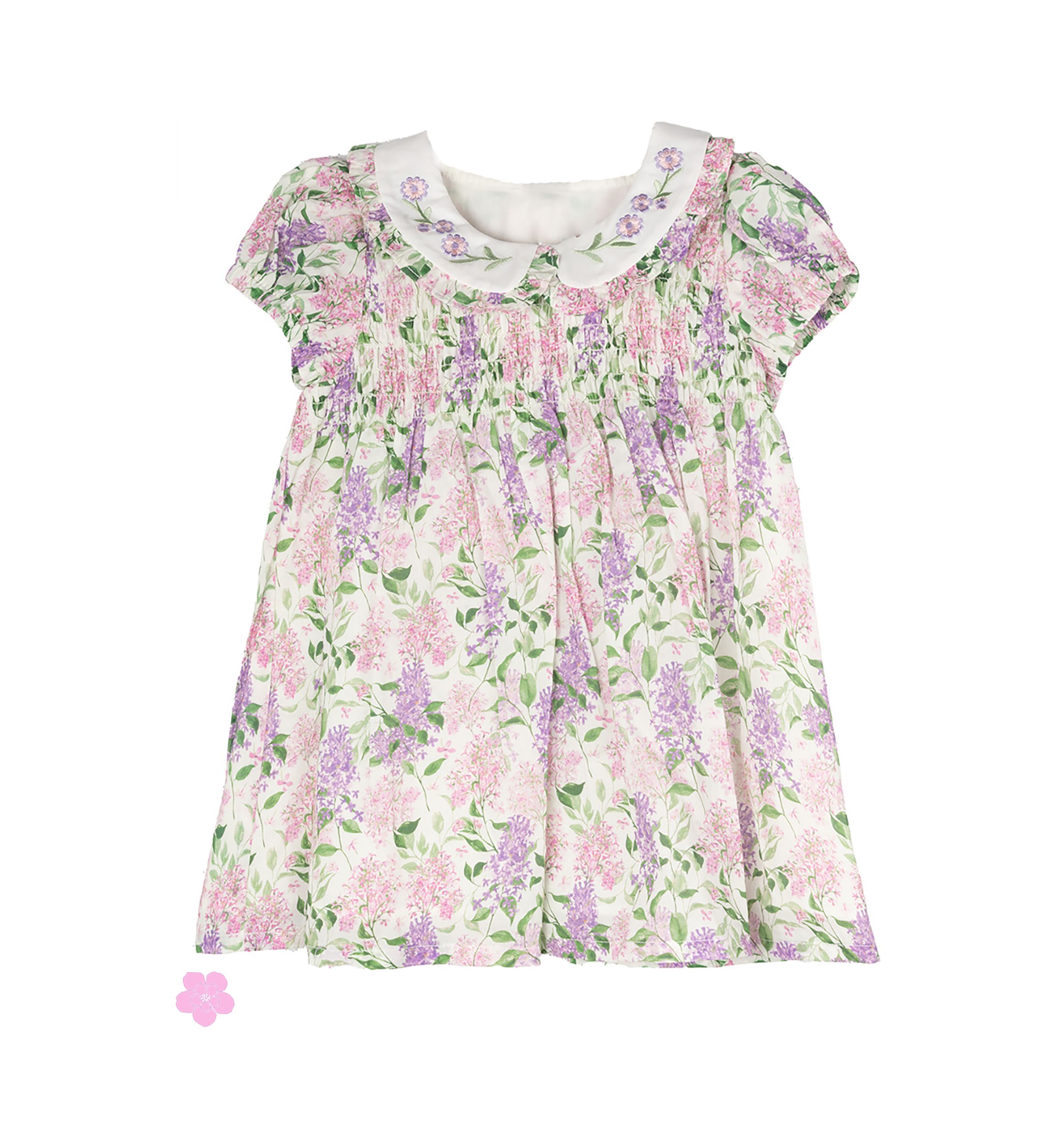 Baby Girls Printed Dress with Peter Pan Collar