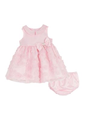 Rare Editions Baby Girls Floral Soutache Dress, Pink, 18 Months