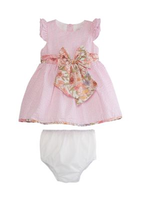 Rare Editions Baby Girls Seersucker Striped Bow Set | belk