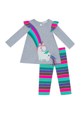 Rare Editions Baby Girls Multi Stripe Set with Unicorn Appliqué | belk