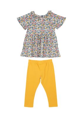 Rare Editions Little Girls 2T-4T Solid Long-Sleeve Unicorn-Face-Applique  Tunic Top & Floral-Printed Leggings Set