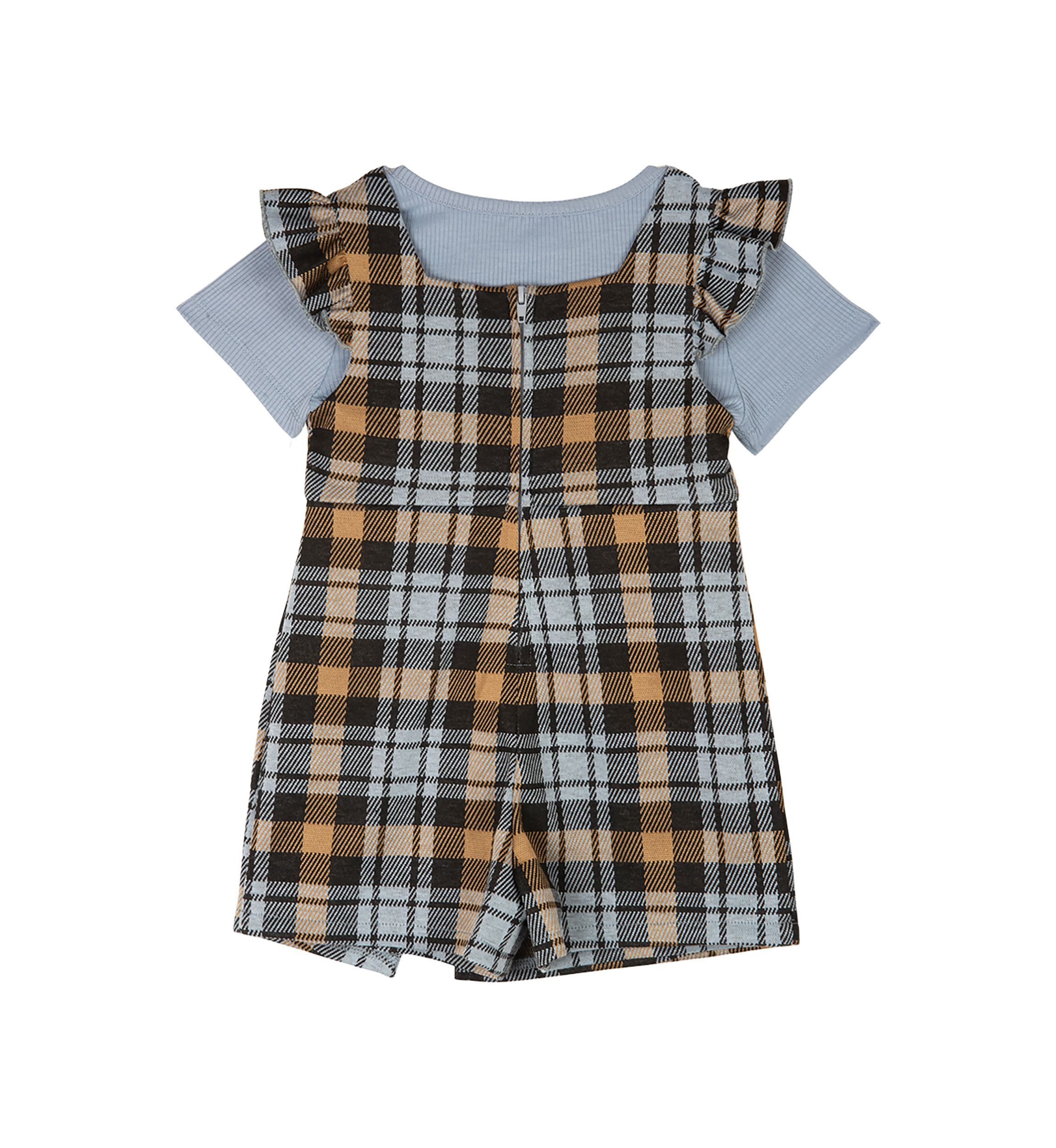 Toddler Girls Plaid Ruffle Jumper with T-Shirt