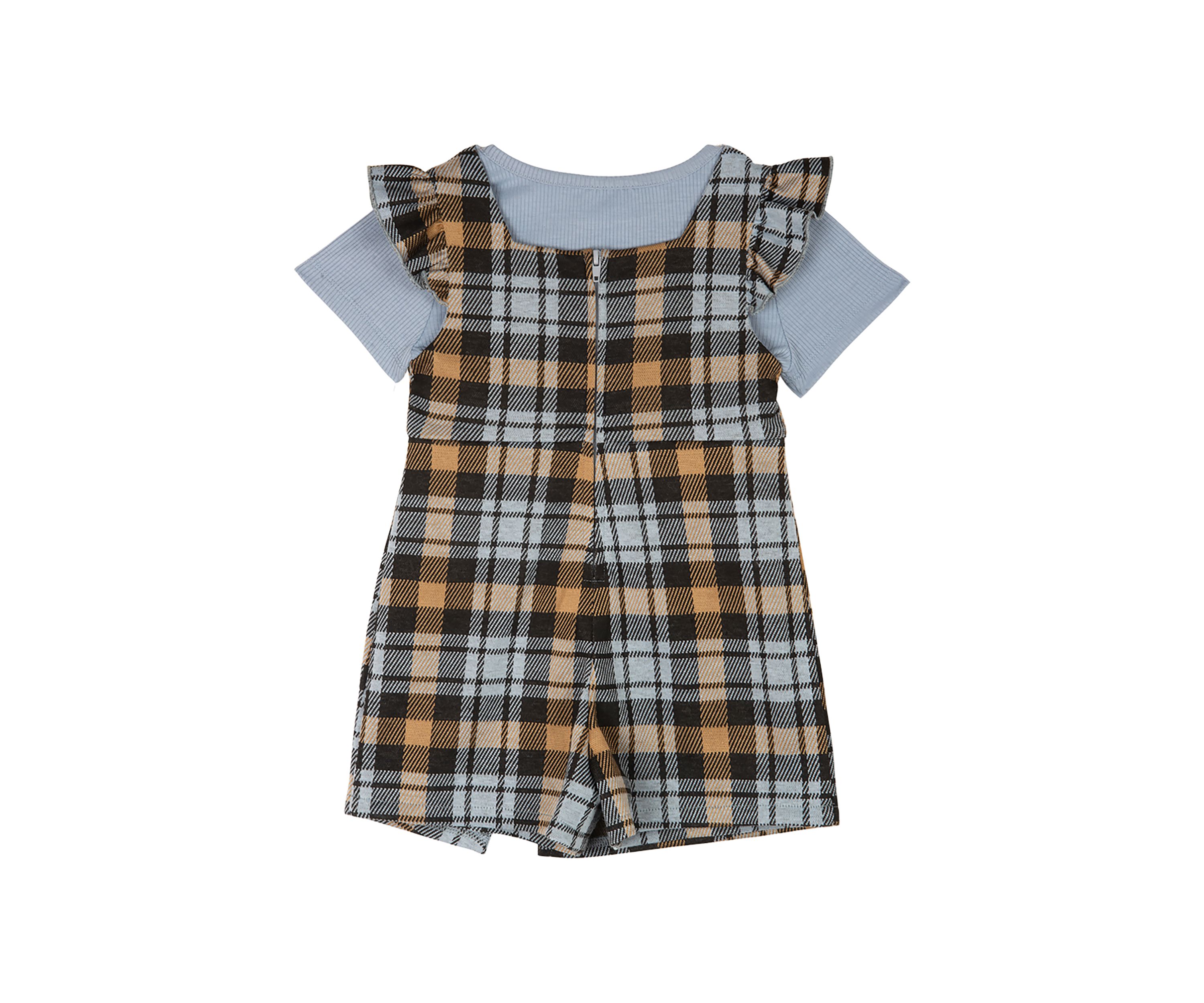 Toddler Girls Plaid Ruffle Jumper with T-Shirt