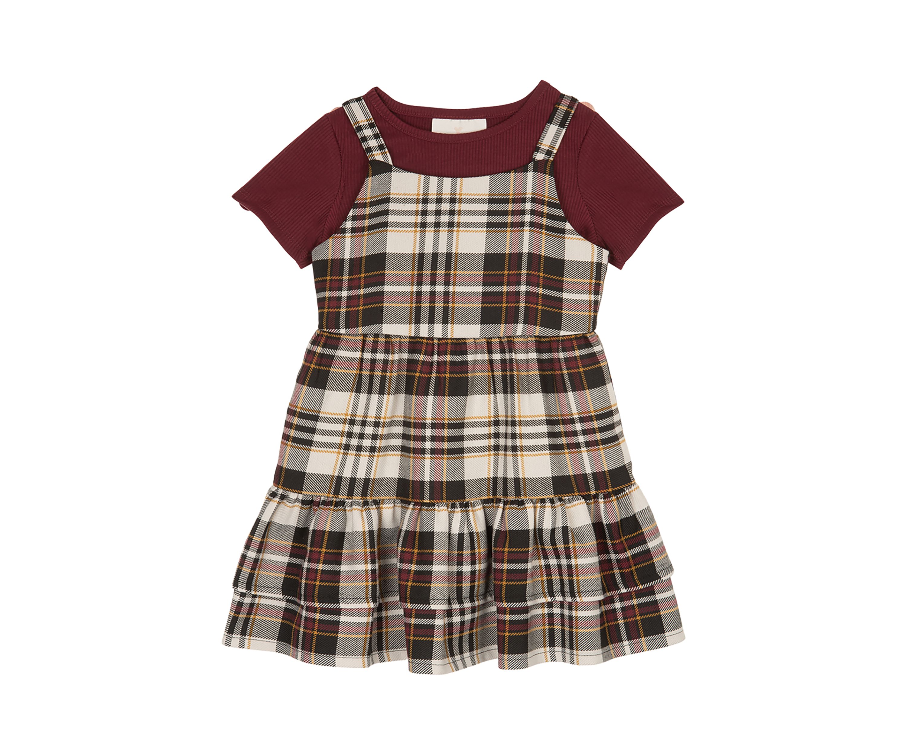Toddler Girls Plaid Jumper with T-Shirt
