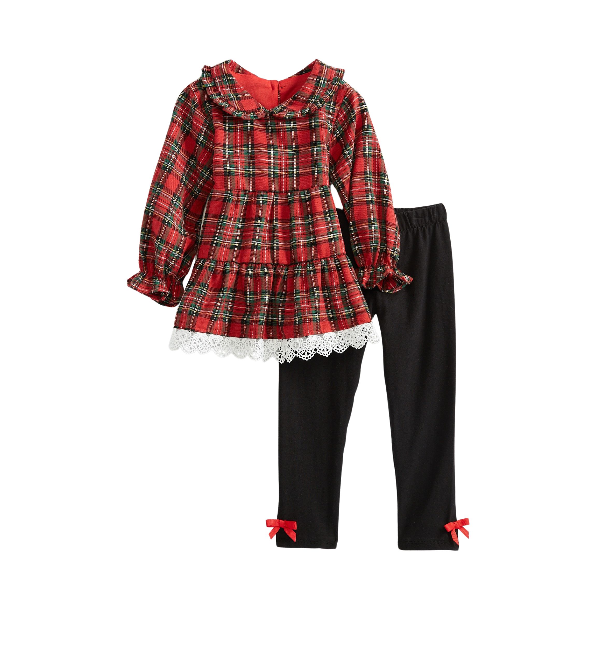 Toddler Girls Plaid Twill Crochet Top and Leggings Set