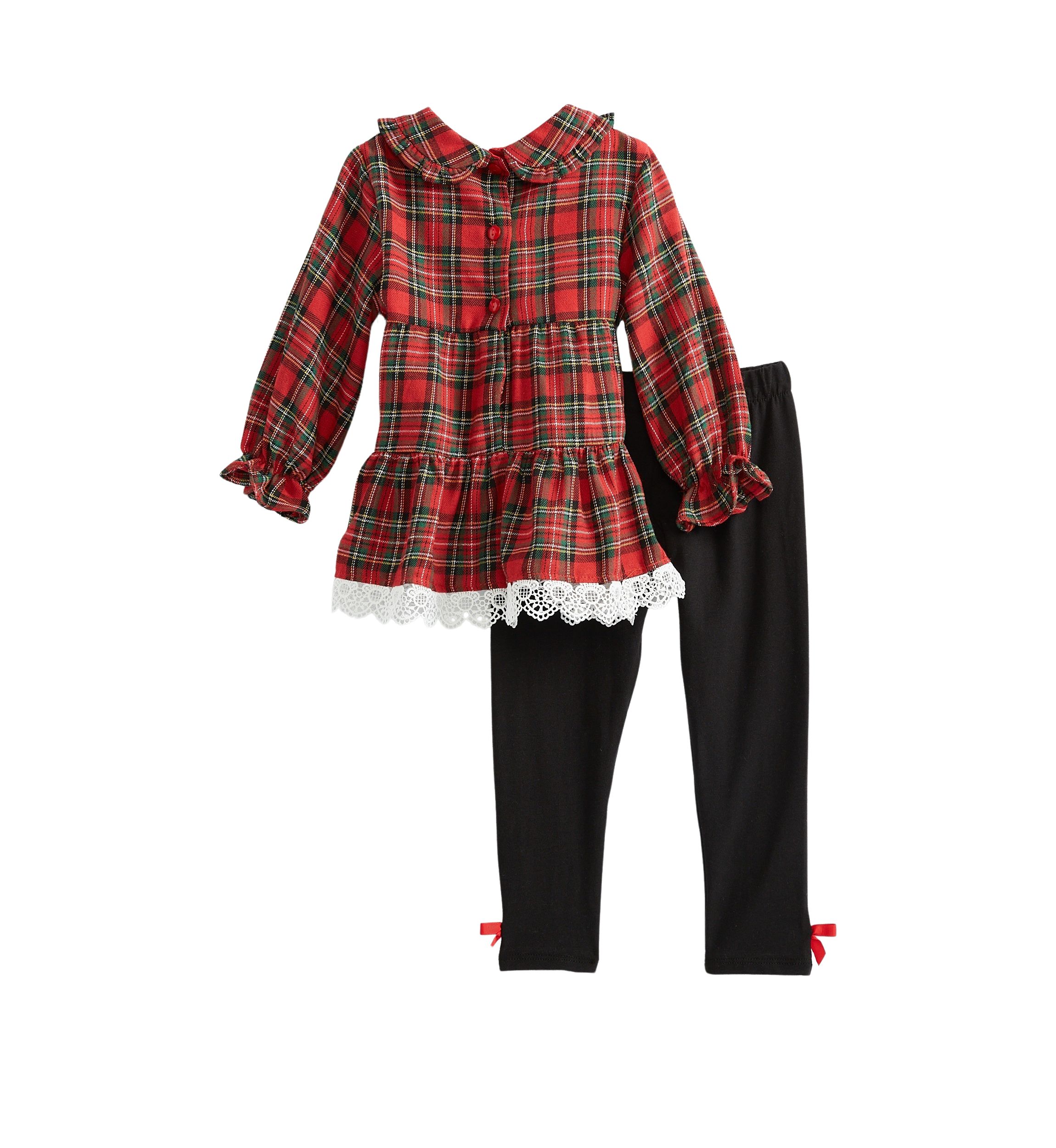 Toddler Girls Plaid Twill Crochet Top and Leggings Set