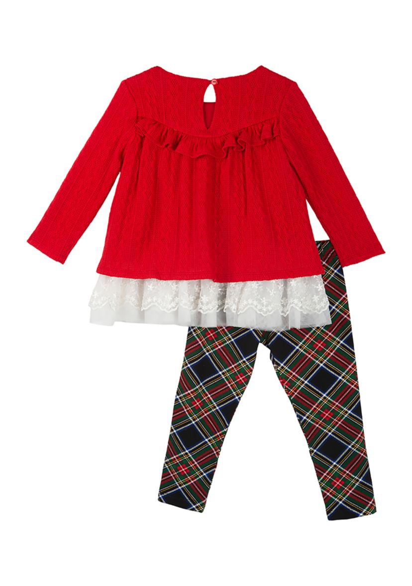Toddler Girls Ruffle Crochet Top and Printed Leggings Set