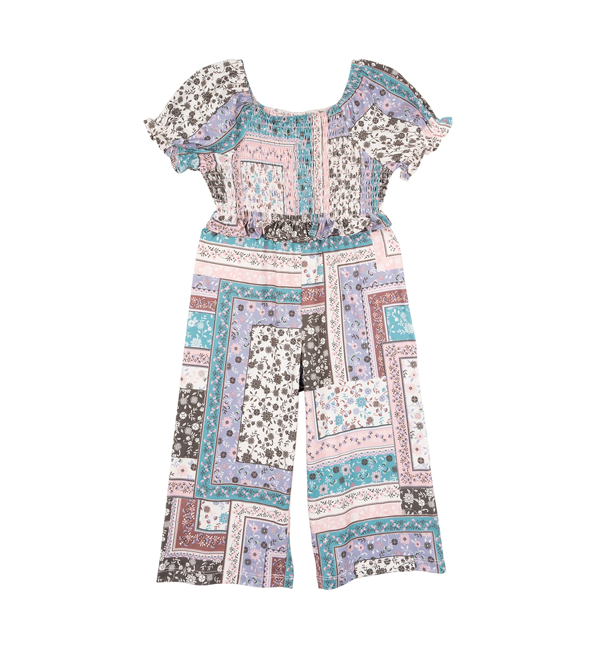 Toddler Girls Patchwork Printed Jumpsuit