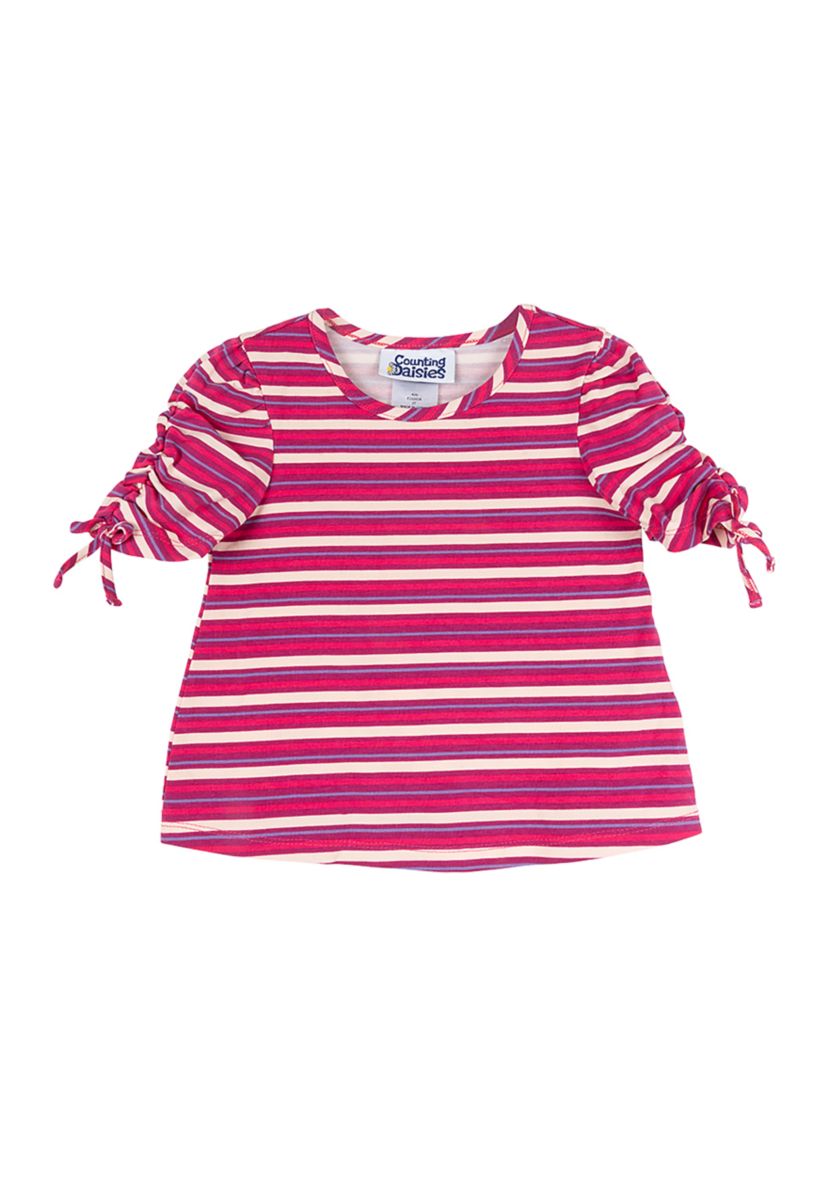 Toddler Girls Striped Ruched Sleeve Top