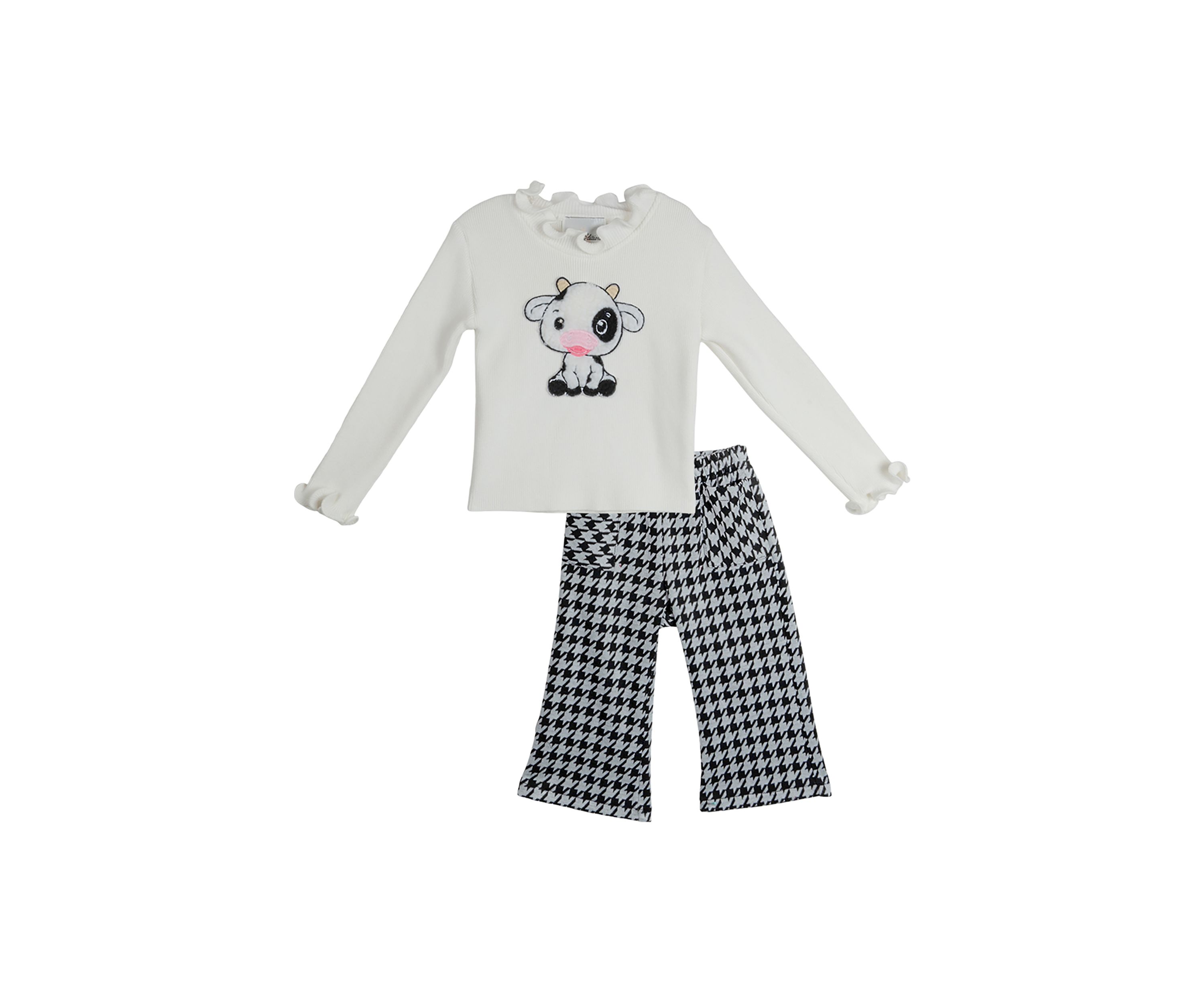 Toddler Girls Cow Appliqué Top and Printed Pants Set