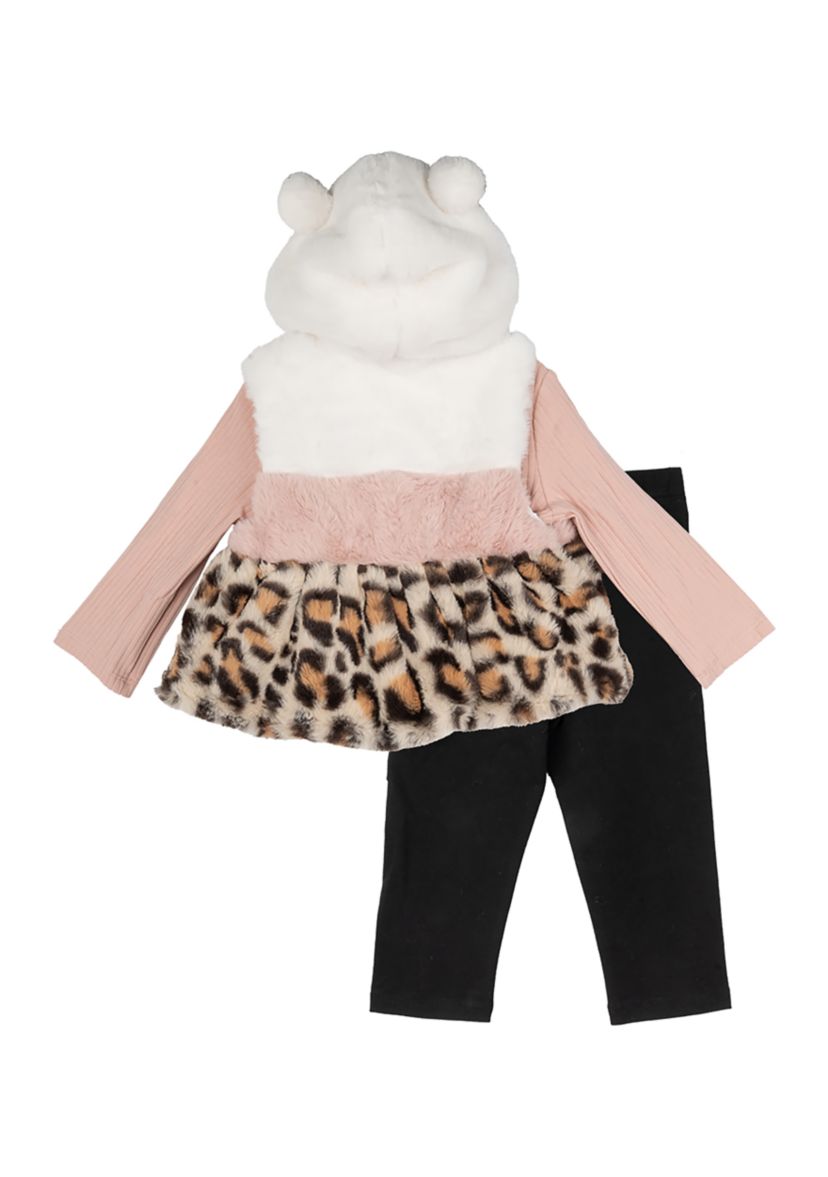 Toddler Girls 3 Piece Fur Vest Set