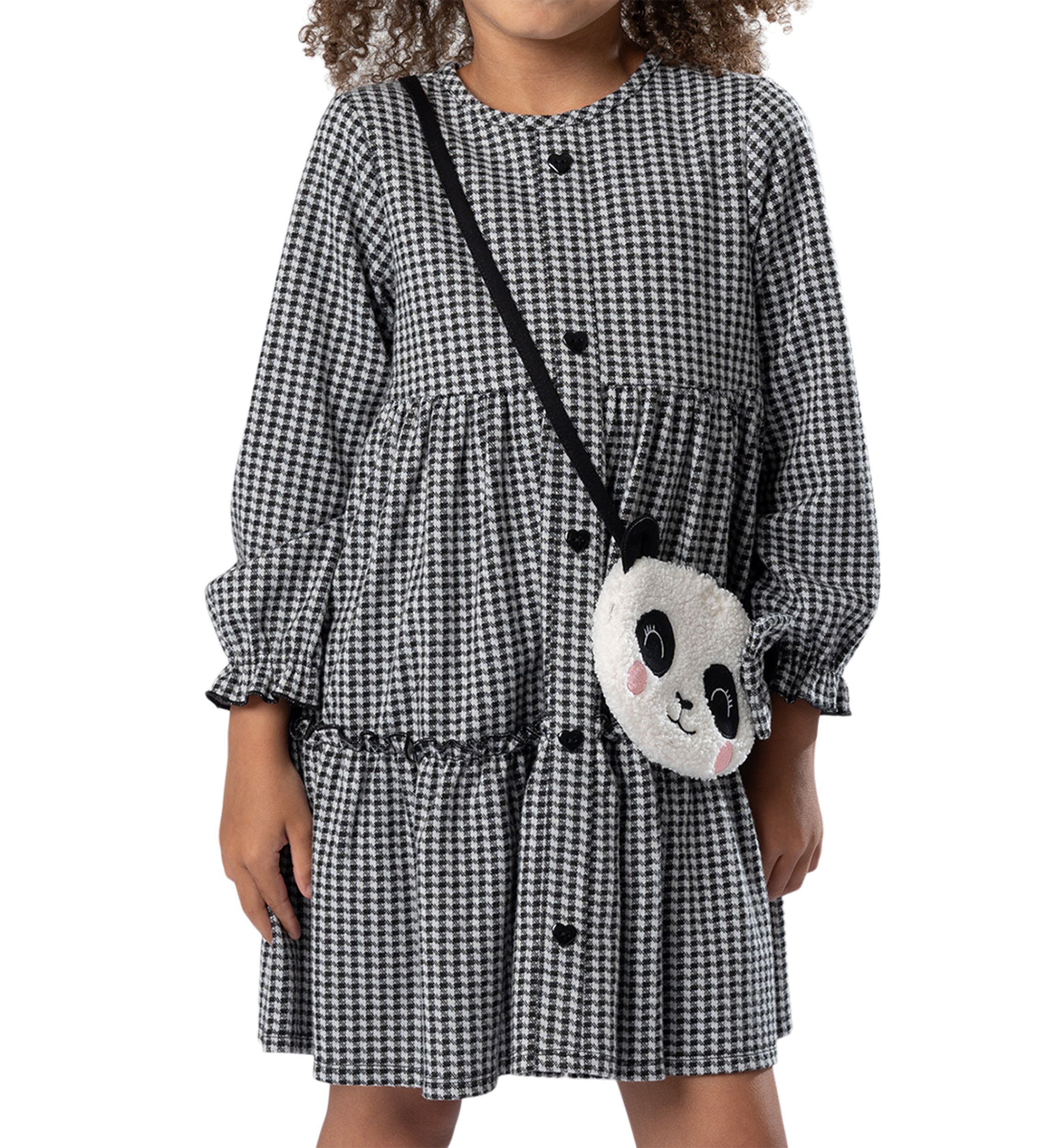Toddler Girls Check Printed Dress with Bag