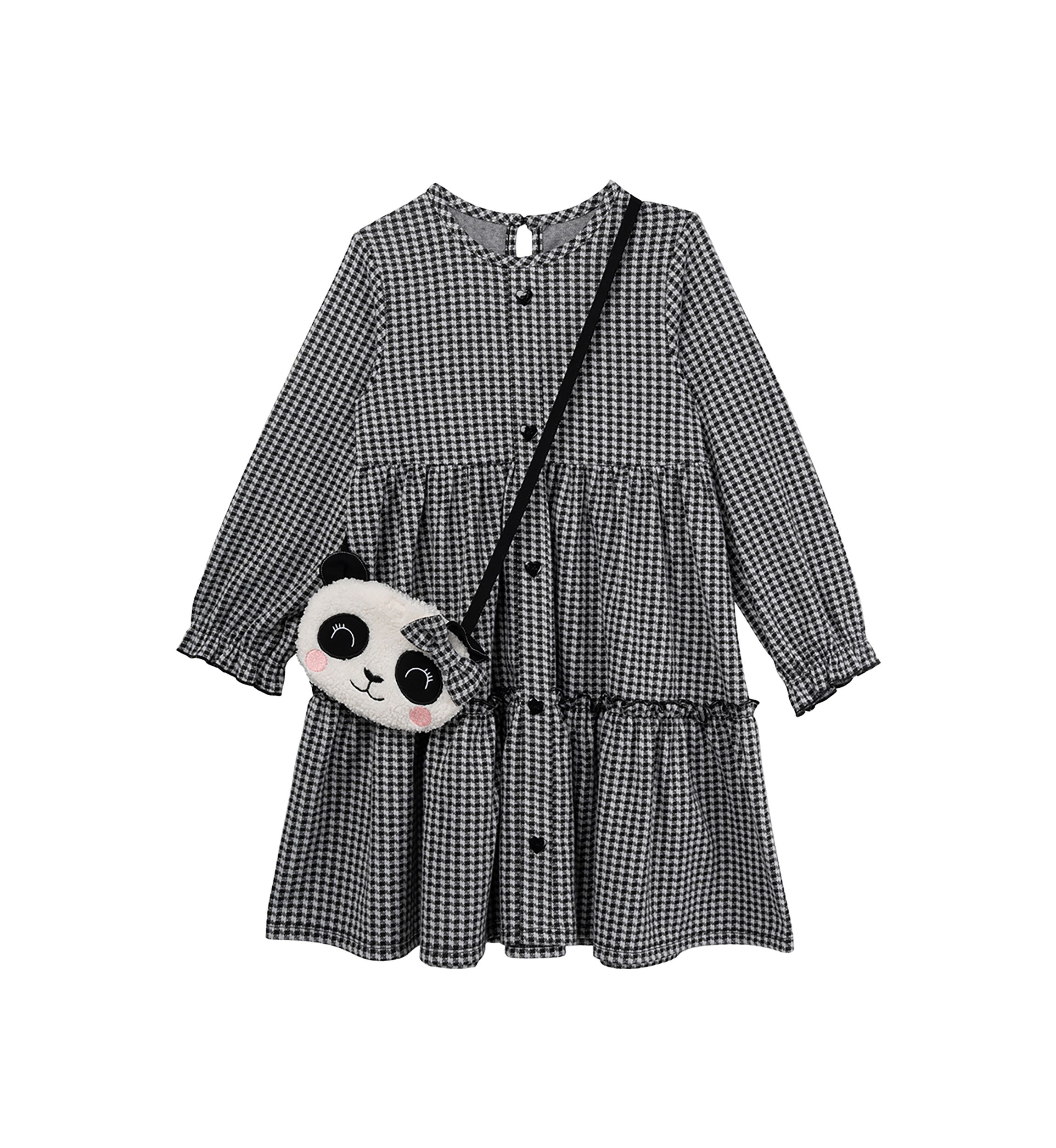 Toddler Girls Check Printed Dress with Bag