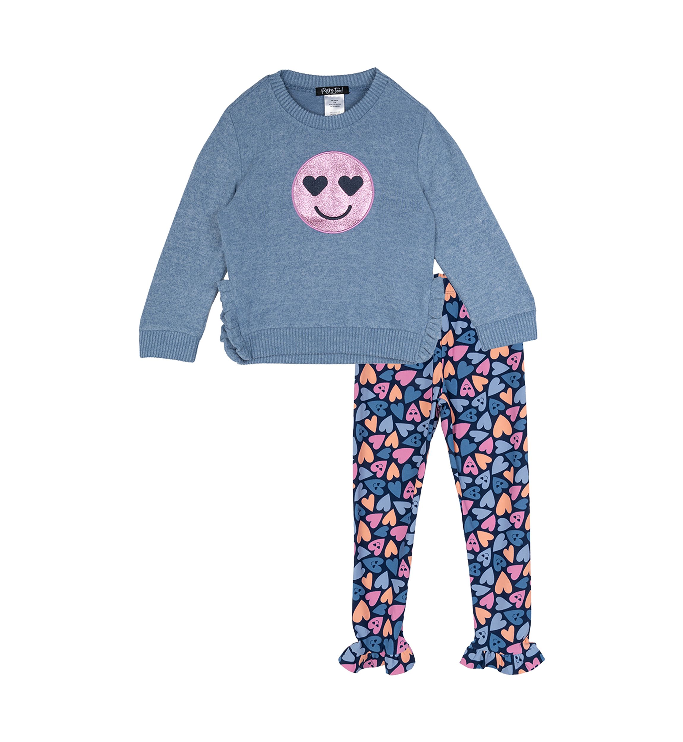 Toddler Girls Smiley Face Graphic Sweatshirt and Printed Leggings Set