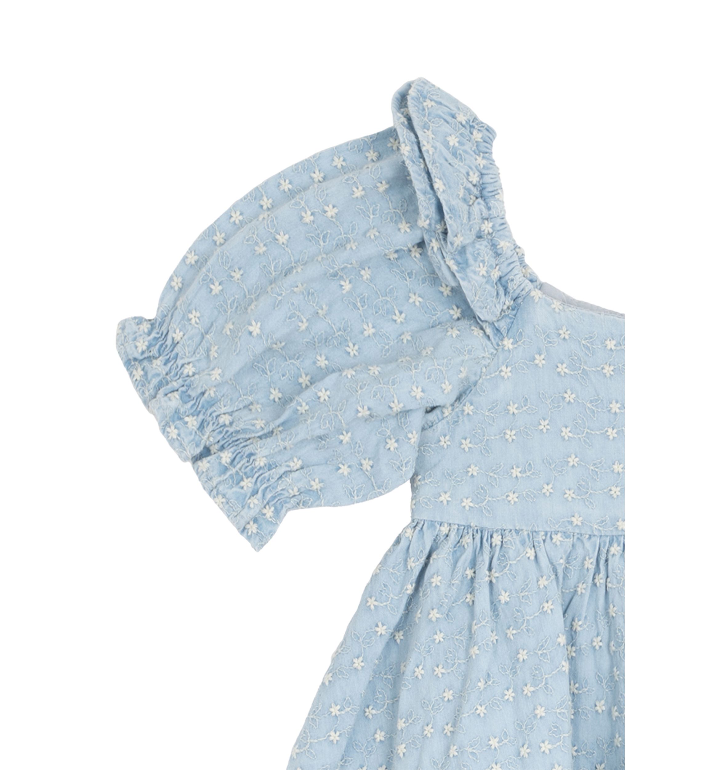 Toddler Girls Printed Chambray Dress with Puff Sleeves