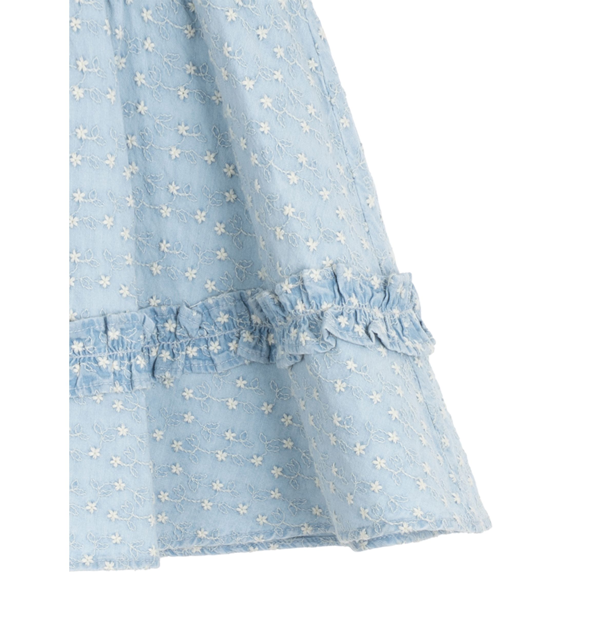 Toddler Girls Printed Chambray Dress with Puff Sleeves