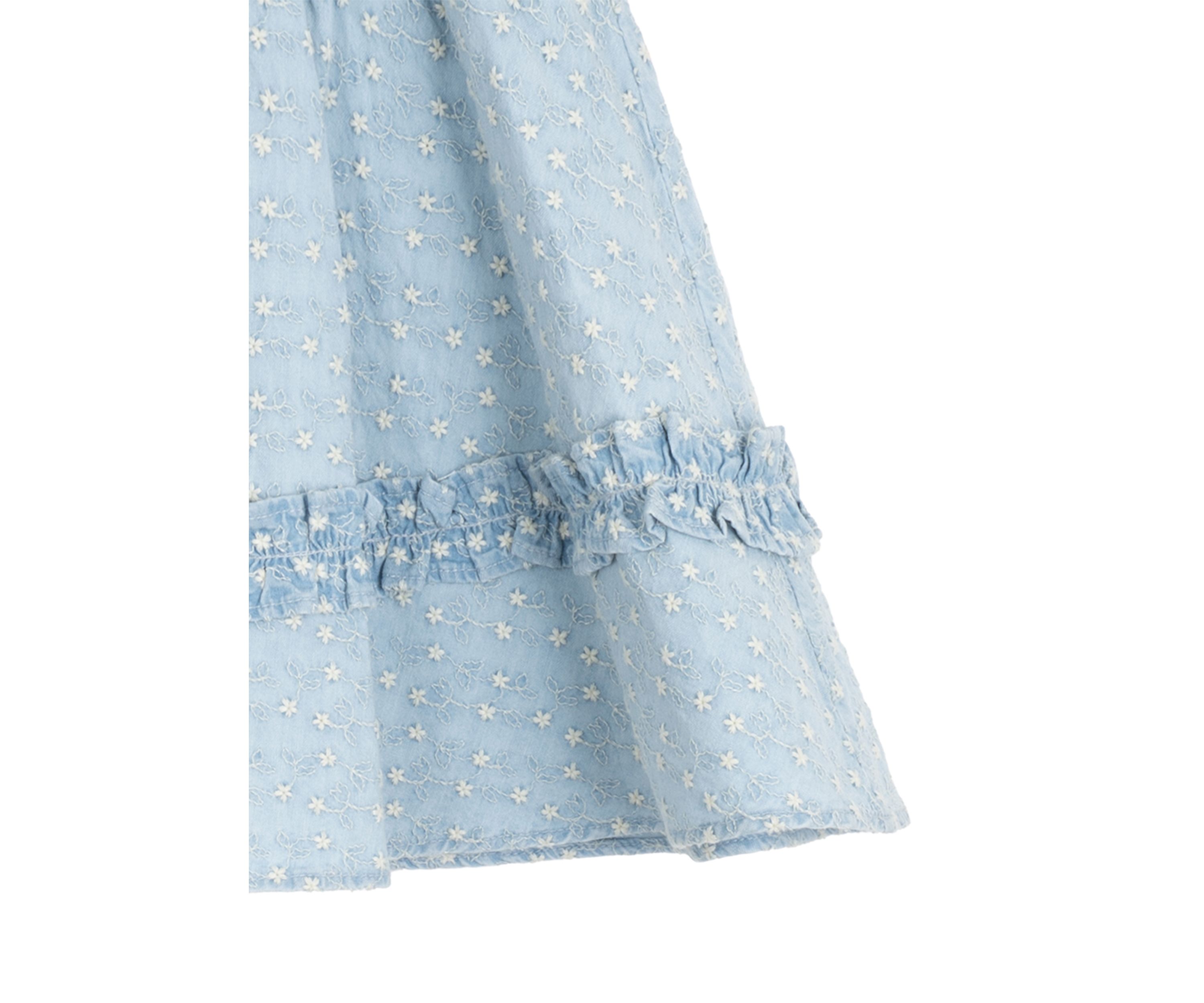 Toddler Girls Printed Chambray Dress with Puff Sleeves