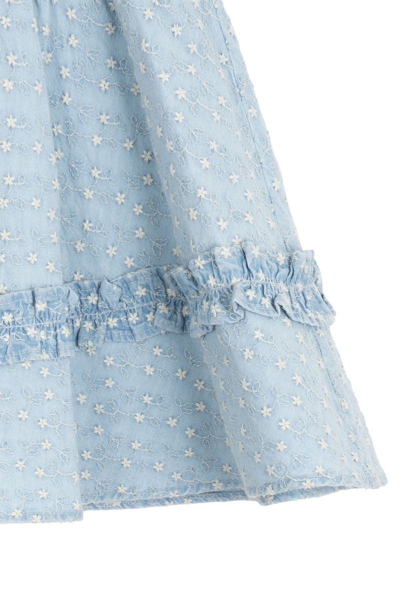 Toddler Girls Printed Chambray Dress with Puff Sleeves