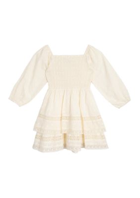 Rare Editions Toddler Girls Woven Clip Dot Dress, Ivory, 4T