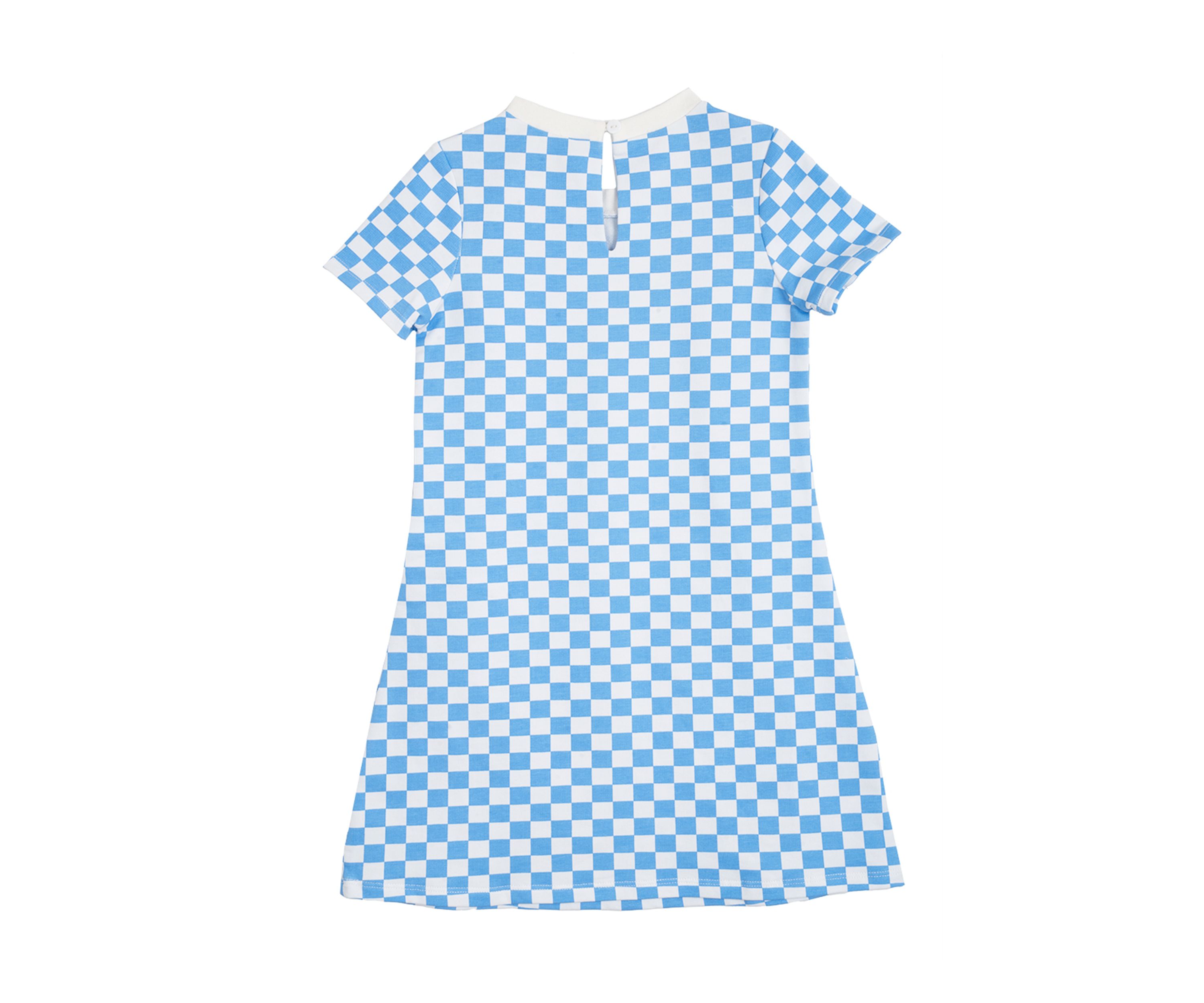 Toddler Girls Short Sleeve Checkerboard Dress with Patches