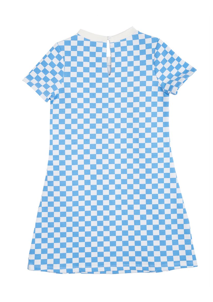 Toddler Girls Short Sleeve Checkerboard Dress with Patches